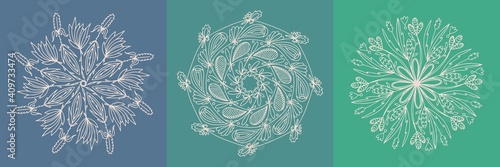 Hand drawn set isolated element on color background. Original authentic boho and ethnic style mandala indian, arabic.