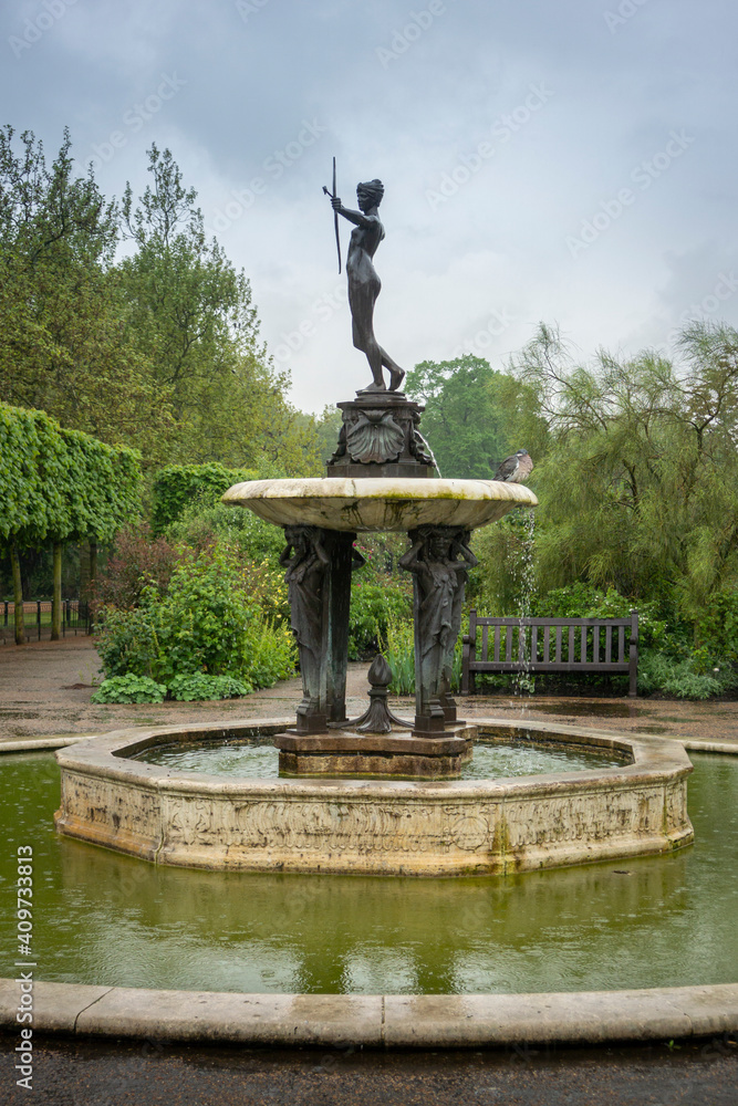 Diana the Huntress, Greek Goddess water fountain in Hyde Park, London, UK
