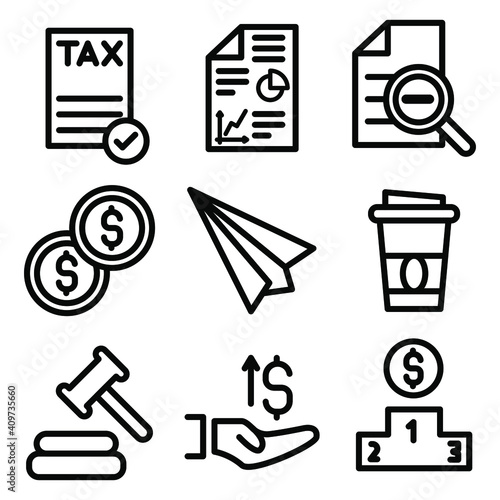 Set of cash, business, future and online, website related icons on white background, thin line, outline EPS Vector photo