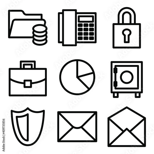 Set of cash, business, future and online, website related icons on white background, thin line, outline EPS Vector photo