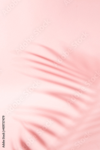 Abstract vertical background of the shadow of a palm tree's leaf in coral pink