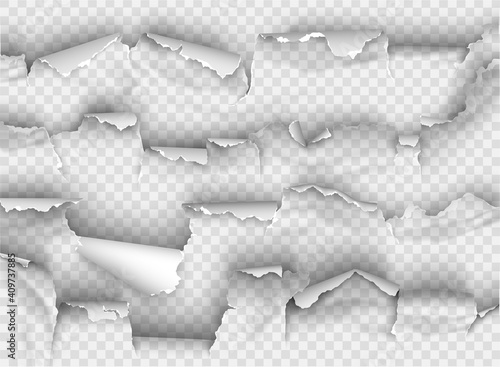 ragged Hole torn in ripped paper on transparent background