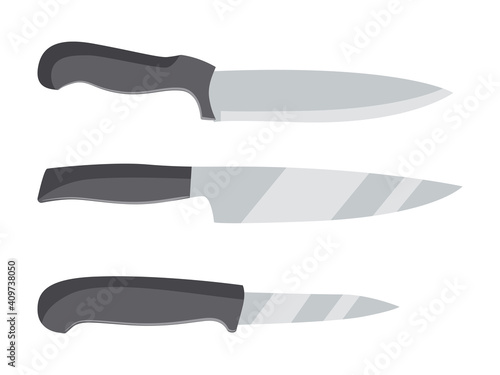 Kitchen knives set isolated on white background. Vector illustration.