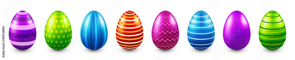 Colorful Easter eggs isolated on white background. Seasonal spring decoration element. Egg hunt game. Vector illustration. Colorful Easter eggs isolated on white background. Seasonal spring decoration element. Egg hunt game. Vector illustration.