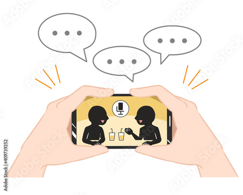 スマホ　両手持ち　音声版SNS　線無し