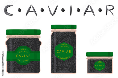 Illustration on theme big set various types fish caviar