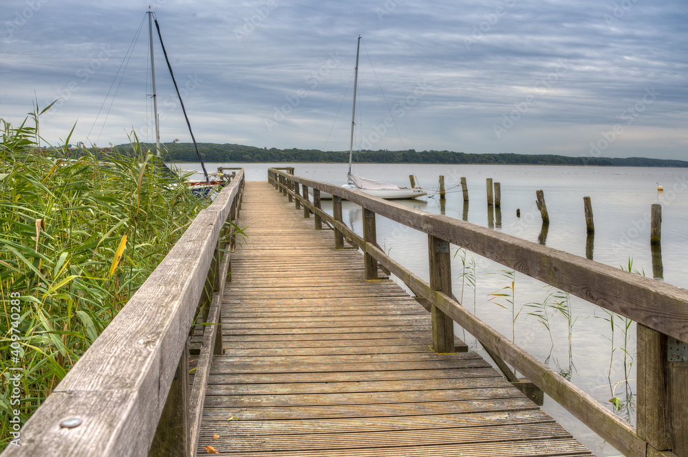 Quiet, cloudy morning at the boat dock on lake Ratzeburg.