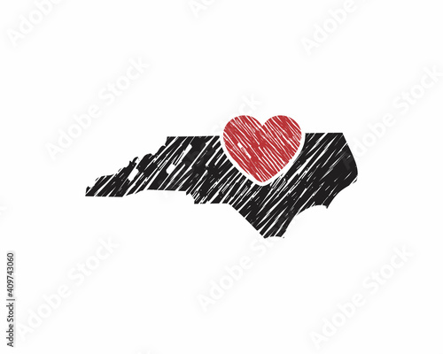 Hand Drawing North Carolina Map And Heart Logo Vector 001	