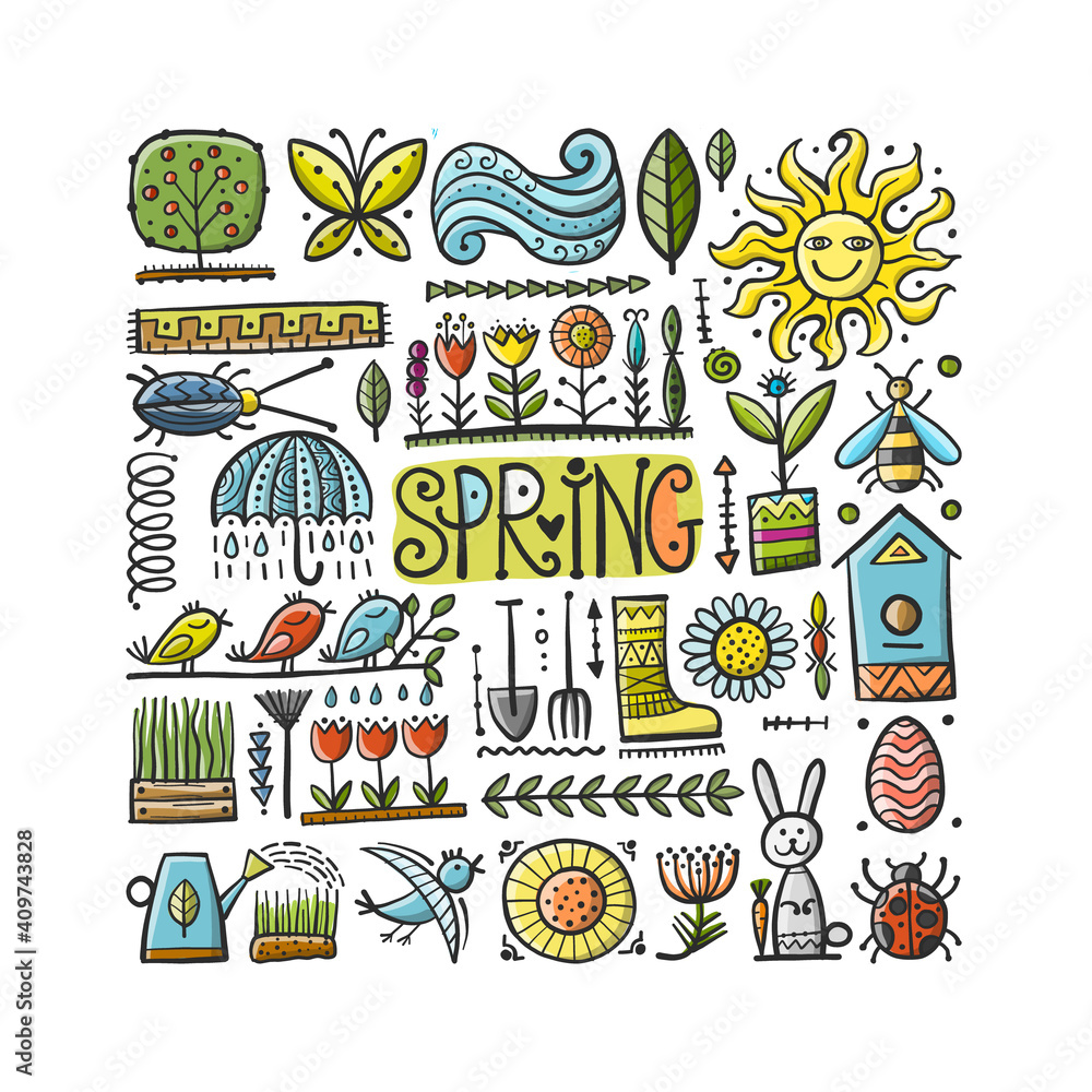 Spring time background. Gardening Frame Design. Happy Easter Art.