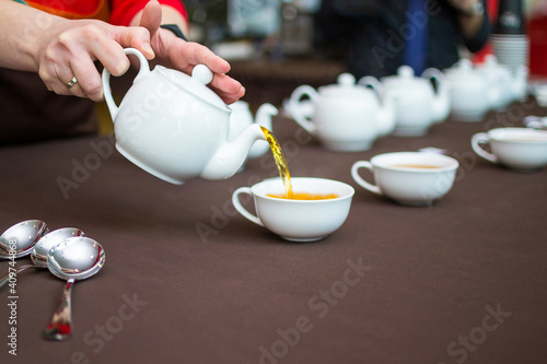 Preparing for the tea ceremony. White dishes