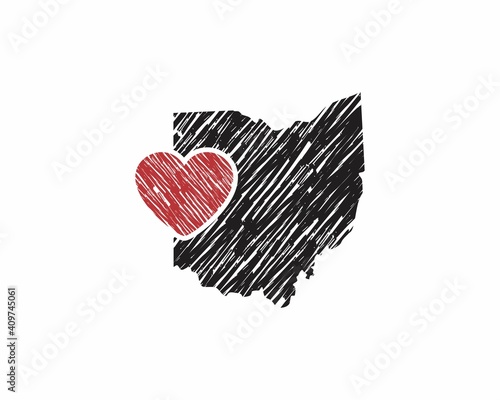 Hand Drawing Ohio Map And Heart Logo Vector 001	