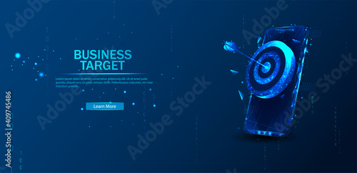 Business target polygonal concept vector illustration. Abstract vector in futuristic polygonal style with wireframe  lowpoly triangles on a blue background with stars.