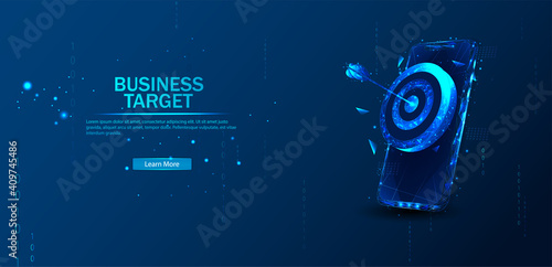 Business target polygonal concept vector illustration. Abstract vector in futuristic polygonal style with wireframe, lowpoly triangles on a blue background with stars.
