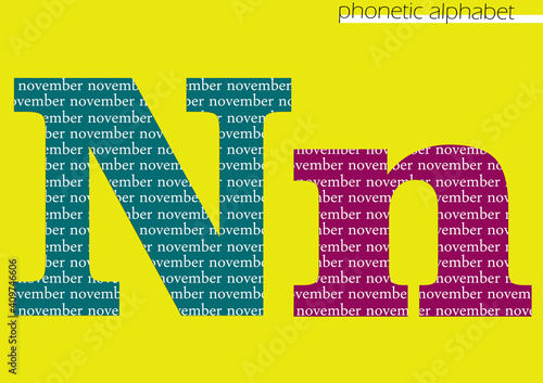 N (november) 3d illustration phonetic alphabet design for decoration with bright color photo