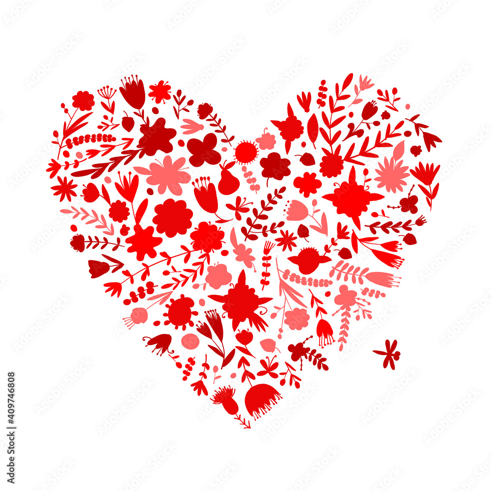 Greeting card with floral heart shape for your design