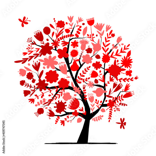 Greeting card with floral tree for your design