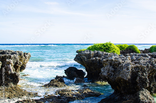 rocky entrance to the sea at Tarague Beach, Guam