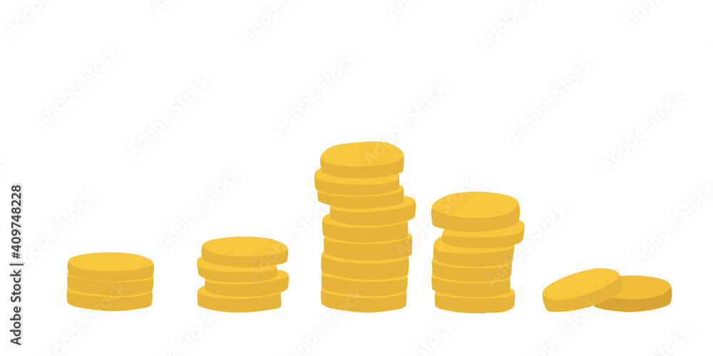 Vector illustration of hand drawing on a white background. Stacks of coins of various heights. Family or personal budget allocation concept. EPS 10