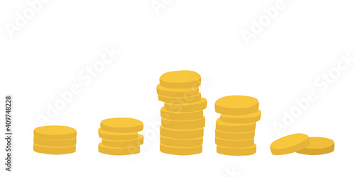 Vector illustration of hand drawing on a white background. Stacks of coins of various heights. Family or personal budget allocation concept. EPS 10