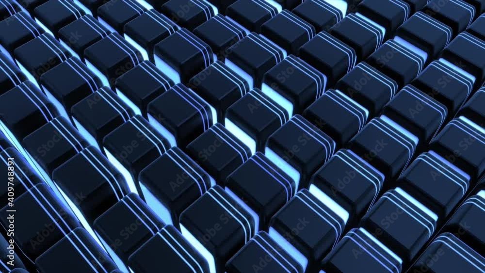 4r loop dark background with abstract blocks on plane like devices with screen lighting with blue neon light. Bg for festive show or holiday events, concerts, music videos, VJ for night clubs. 4r loop dark background with abstract blocks on plane like devices with screen lighting with blue neon light. Bg for festive show or holiday events, concerts, music videos, VJ for night clubs.