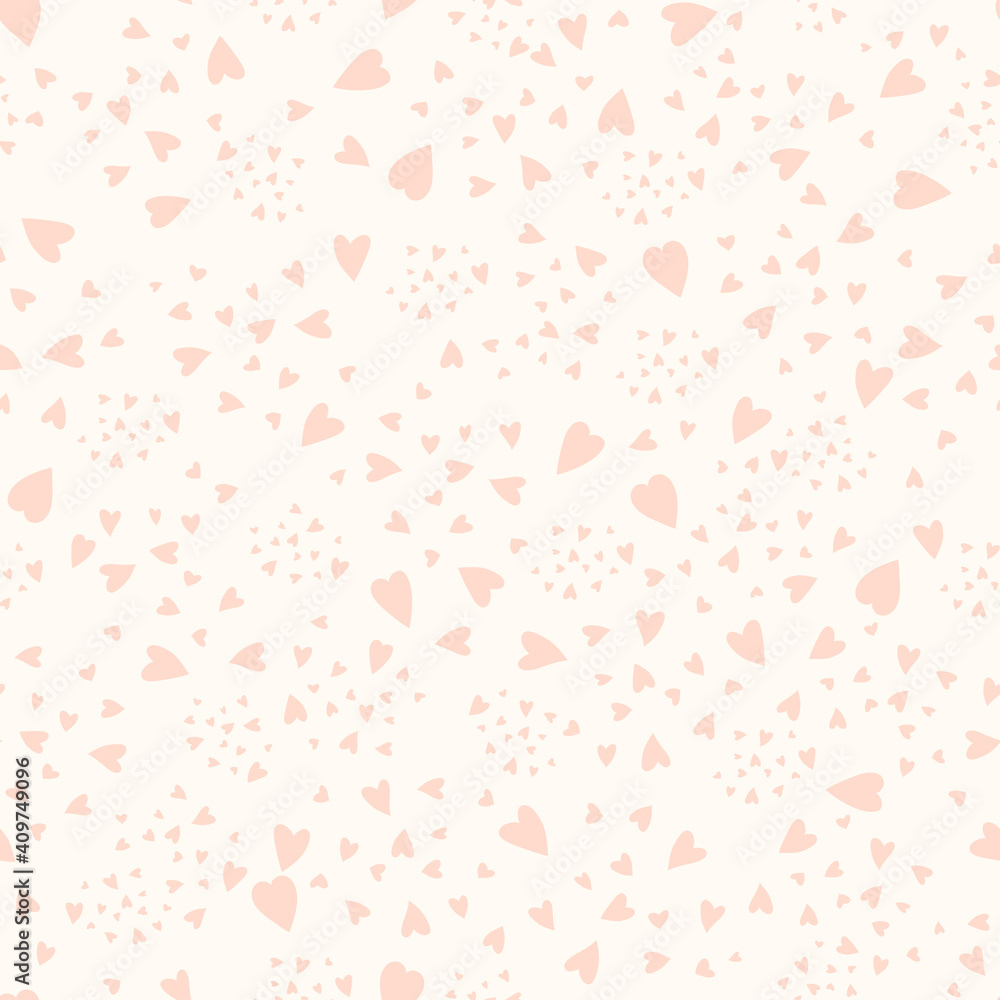 Background with pink confetti hearts for valentine time. Seamless pattern. Vector