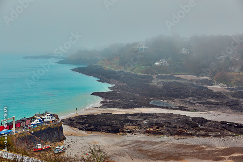 Image of Rozel Hrbour and bay on a foggy day. Jersey Channel Islands