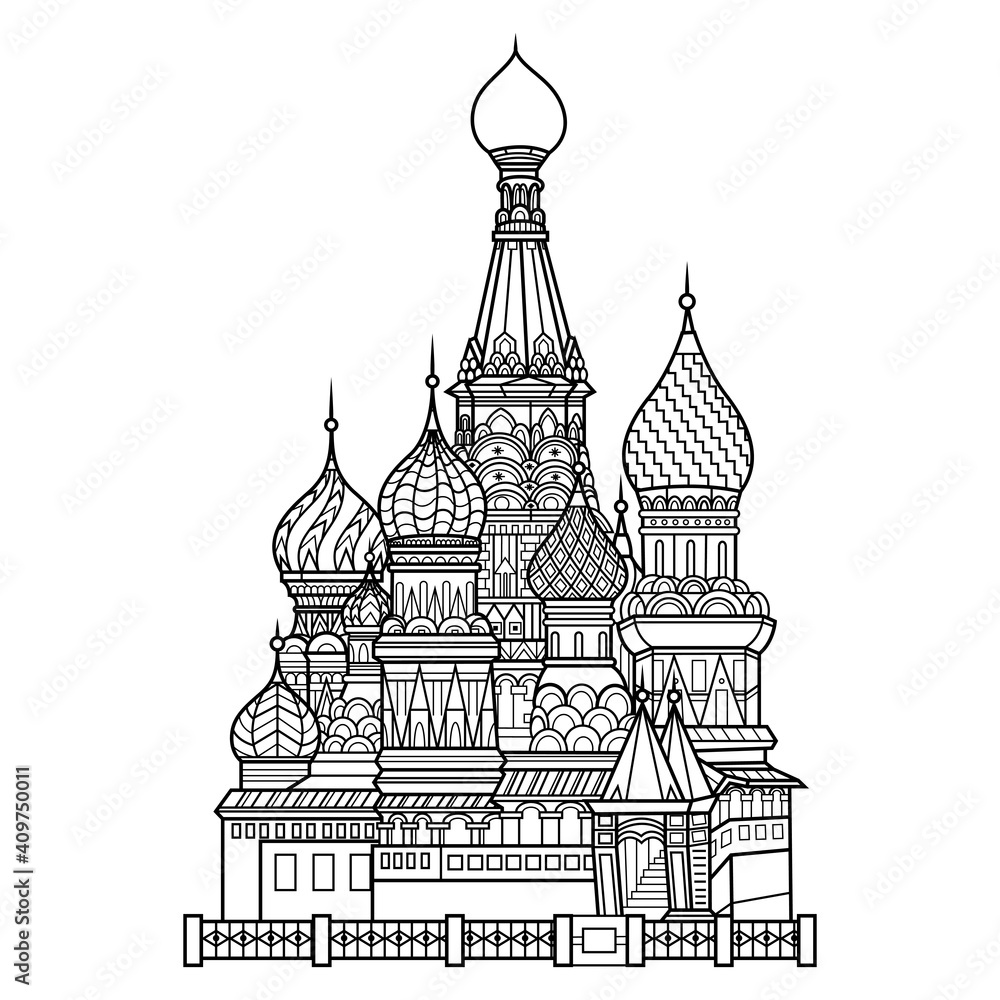 Hand drawn of saint basils cathedral in zentangle style