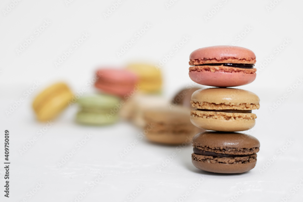 Fototapeta premium Colorful macaroons on white background