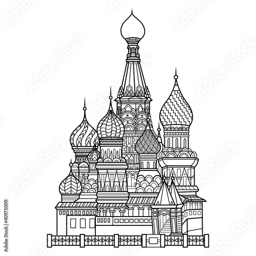 Hand drawn of saint basils cathedral in zentangle style