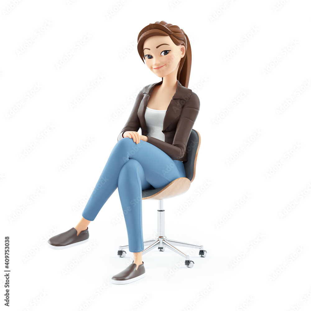 3d cartoon woman sitting on chair 3d cartoon woman sitting on chair