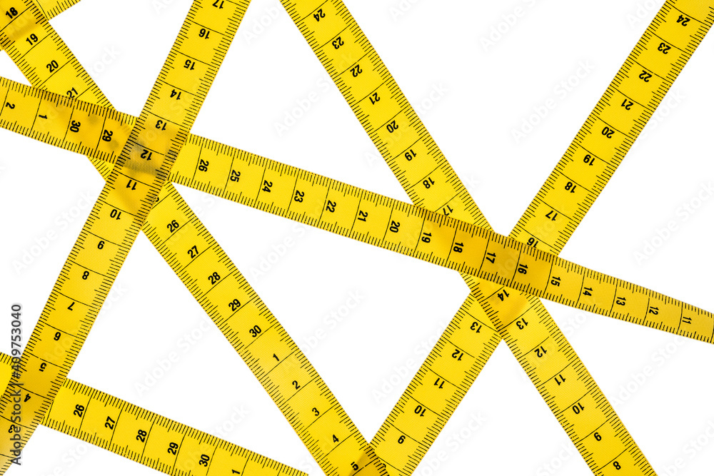 Yellow measuring tape isolated on white background