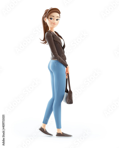 3d cartoon woman with handbag