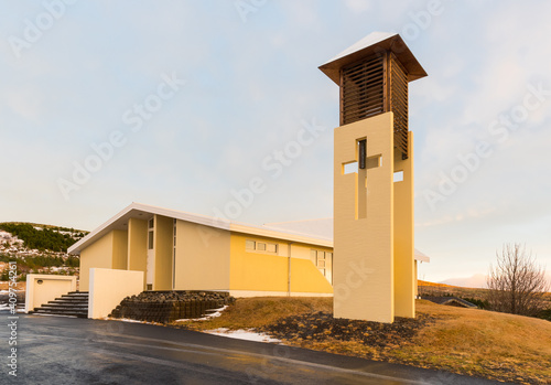 Church of village of Stodvarfjordur in Iceland photo