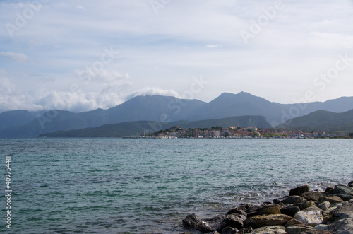 View of the coast of Saint Florent on the Mediterranean island of Corsica, France