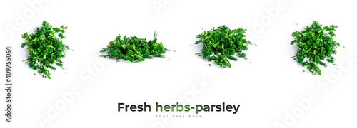 Fresh herbs-parsley  dill  onion isolated on a white background.