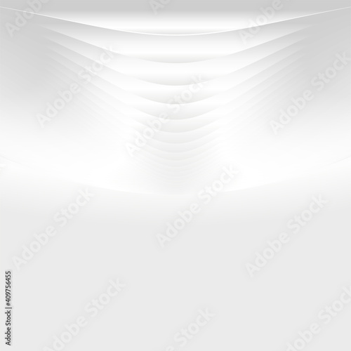 Abstract black and white, shiny and wavy curved lines perspective background.