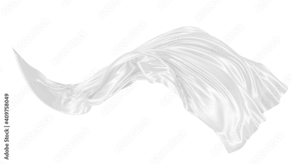 Beautiful flowing fabric of white wavy silk or satin. 3d rendering image. Beautiful flowing fabric of white wavy silk or satin. 3d rendering image.