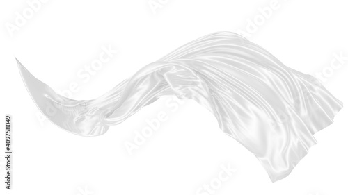 Beautiful flowing fabric of white wavy silk or satin. 3d rendering image.