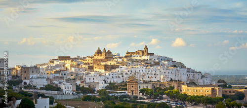 Panoramic View Of The White City Ostuni during the Autumn Season, Province of Brindisi, Apulia, Italy.