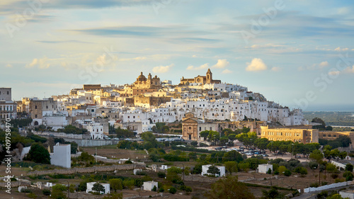 Panoramic View Of The White City Ostuni during the Autumn Season, Province of Brindisi, Apulia, Italy.