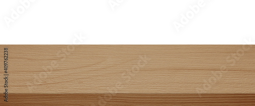 Empty wooden table top  desk isolated on white background  Wood table surface for product display background  White counter  shelf  for food display banner  backdrop