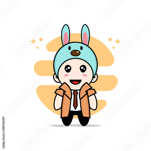 Cute detective character wearing rabbit costume.