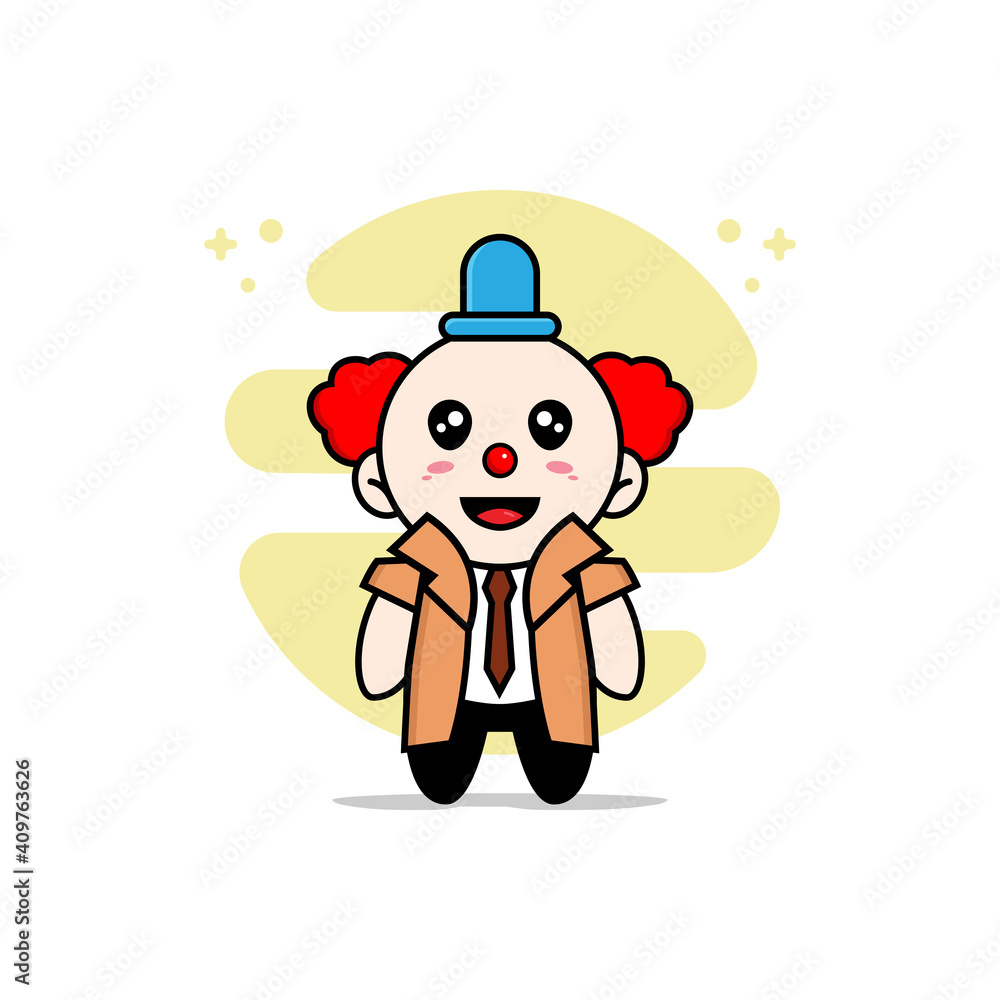 Cute detective character wearing clown costume Cute detective character wearing clown costume