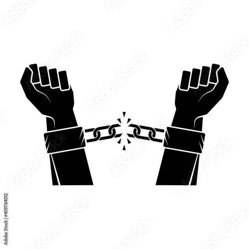 Hands Breaking Steel Chain Icon. Freedom Concept Design Illustration.
