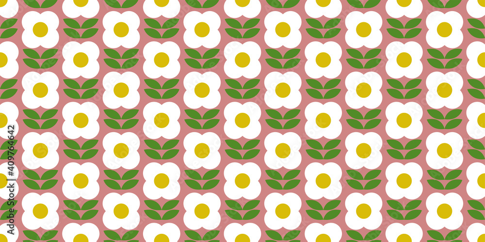 Retro flowers background. Seamless pattern. Vector. レトロな花のパターン Retro flowers background. Seamless pattern. Vector. レトロな花のパターン