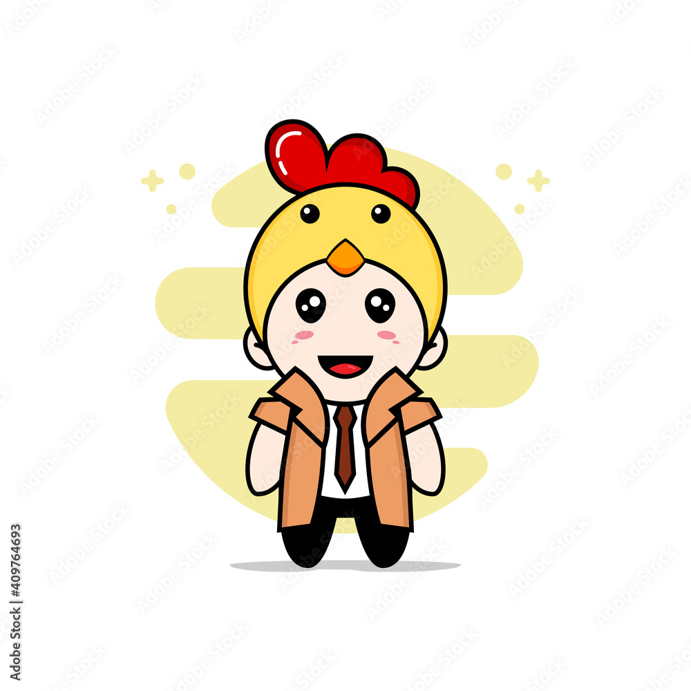 Obraz premium Cute detective character wearing chicken costume.