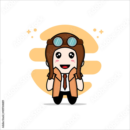 Cute detective character wearing pilot helmet.