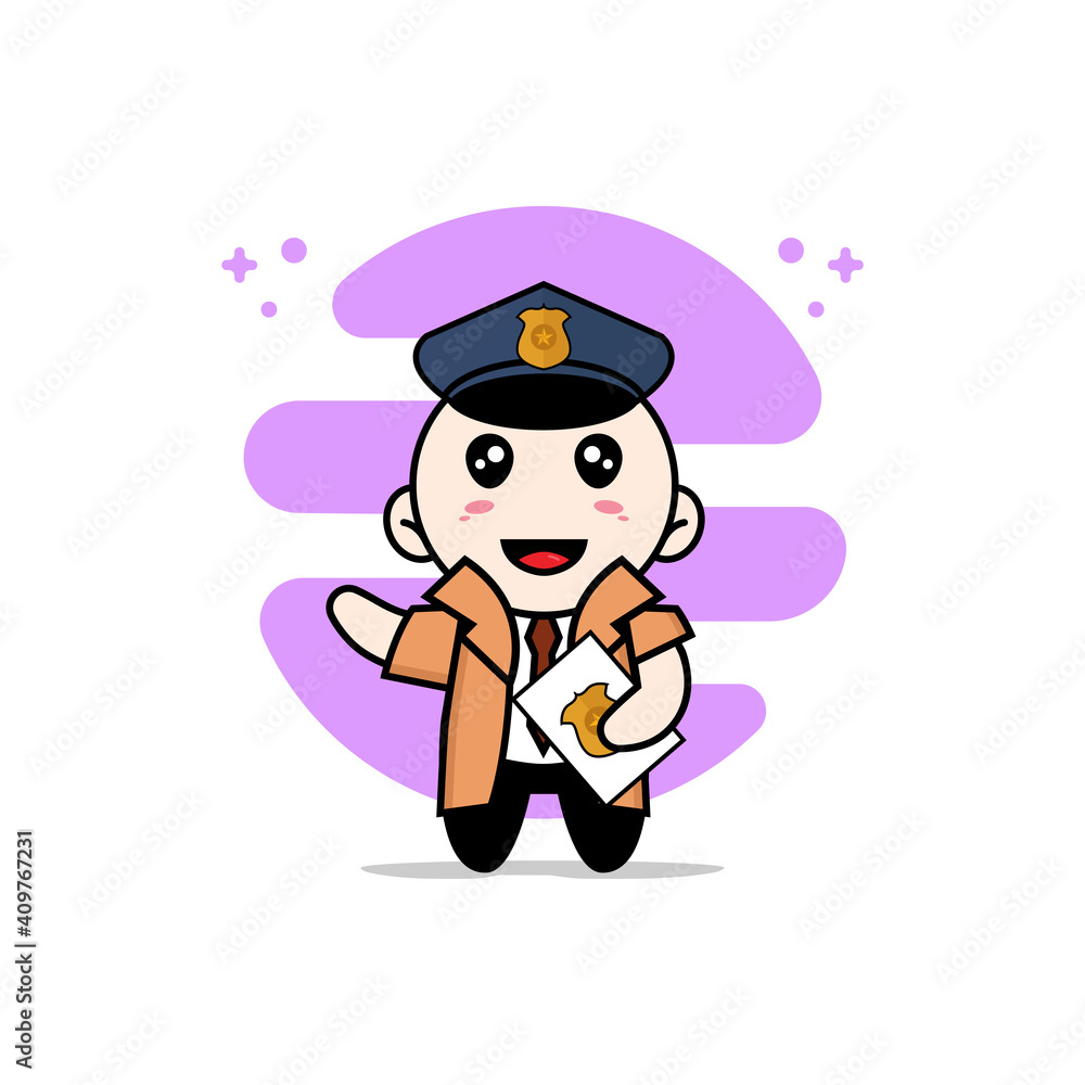Cute detective character wearing police costume. Cute detective character wearing police costume.