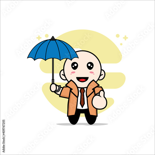 Cute detective character holding a umbrella.