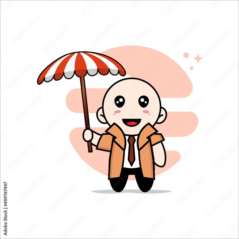 Cute detective character holding a umbrella. Cute detective character holding a umbrella.